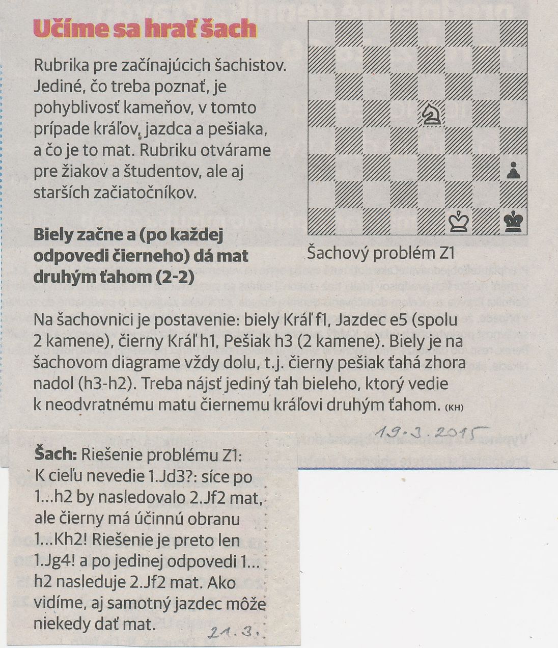 Učíme sa hrať šach r.2015 rubrika č.1